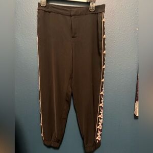 Parker Black Jogger Pants with Floral Embroidery S